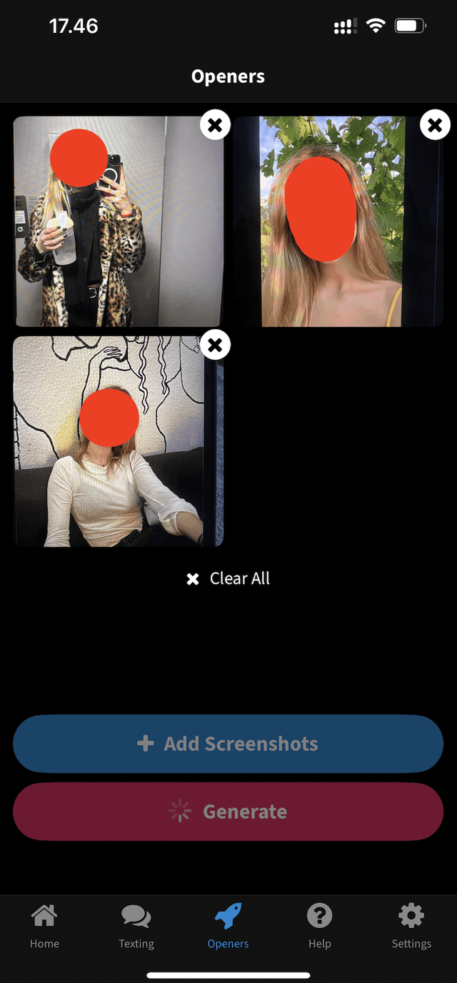 FireTexts openers feature, upload profile photos to generate opening lines